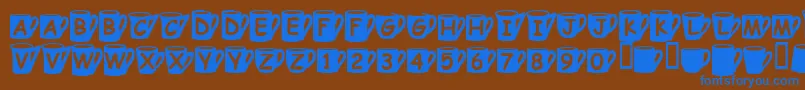Coffee Mugs-Schriftart – Blaue Schriften auf braunem Hintergrund