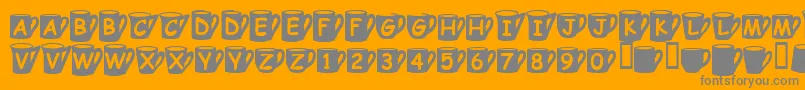 Coffee Mugs-Schriftart – Graue Schriften auf orangefarbenem Hintergrund