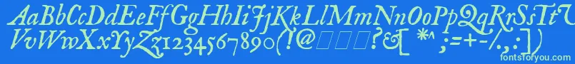 フォントImFellEnglishItalic – 青い背景に緑のフォント