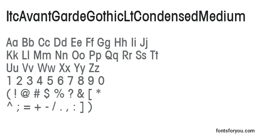 Schriftart ItcAvantGardeGothicLtCondensedMedium – Alphabet, Zahlen, spezielle Symbole