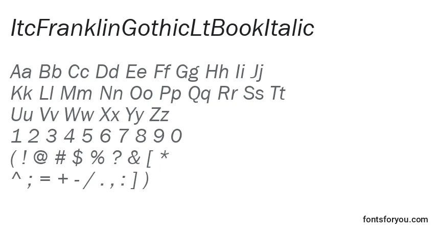 A fonte ItcFranklinGothicLtBookItalic – alfabeto, números, caracteres especiais