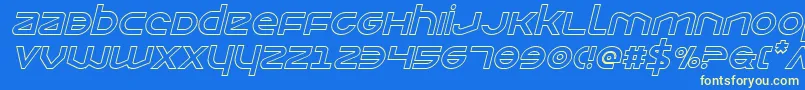Opiliooutital-Schriftart – Gelbe Schriften auf blauem Hintergrund