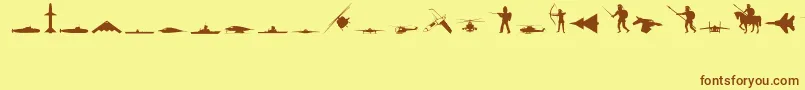 Fonte MilitaryRegular – fontes marrons em um fundo amarelo