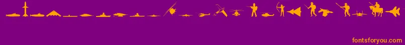 MilitaryRegular-fontti – oranssit fontit violetilla taustalla