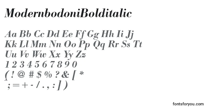 A fonte ModernbodoniBolditalic – alfabeto, números, caracteres especiais