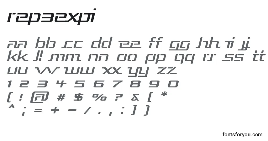 Schriftart Rep3expi – Alphabet, Zahlen, spezielle Symbole