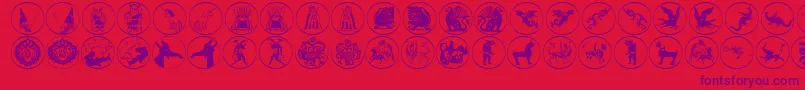 Mythologicaldisks-Schriftart – Violette Schriften auf rotem Hintergrund
