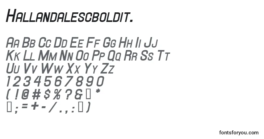 Czcionka Hallandalescboldit. – alfabet, cyfry, specjalne znaki