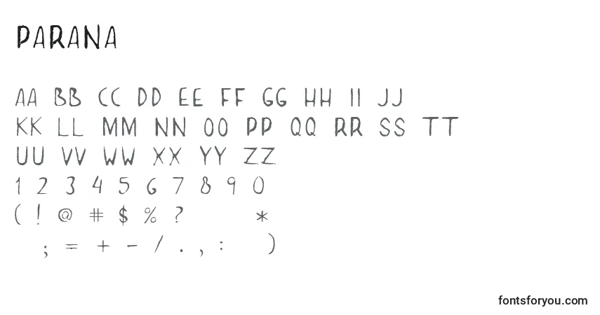 Fuente Parana - alfabeto, números, caracteres especiales