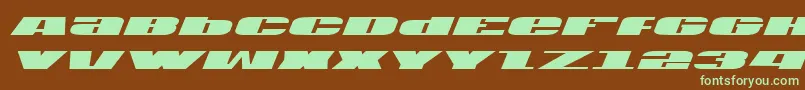 フォントUsav2i – 緑色の文字が茶色の背景にあります。