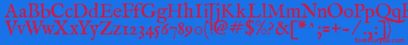 ImFellEnglishRoman-Schriftart – Rote Schriften auf blauem Hintergrund