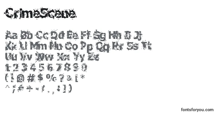 Schriftart CrimeScene – Alphabet, Zahlen, spezielle Symbole