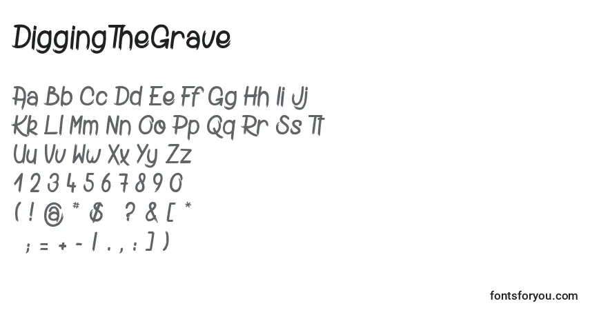 Schriftart DiggingTheGrave – Alphabet, Zahlen, spezielle Symbole