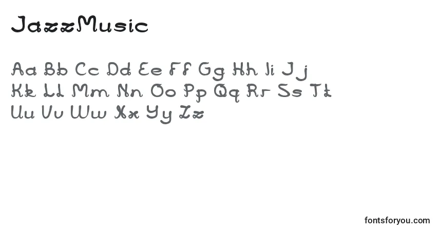 A fonte JazzMusic – alfabeto, números, caracteres especiais
