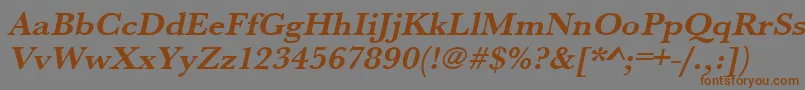 フォントUrwbaskertwidBoldOblique – 茶色の文字が灰色の背景にあります。