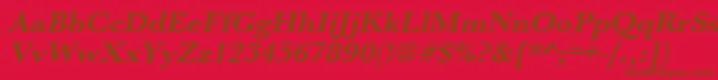 Fonte UrwbaskertwidBoldOblique – fontes marrons em um fundo vermelho
