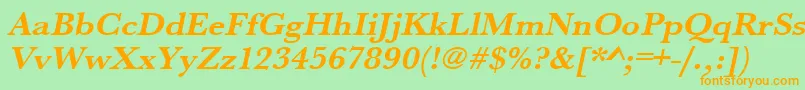 UrwbaskertwidBoldOblique-Schriftart – Orangefarbene Schriften auf grünem Hintergrund