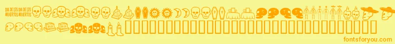 Weitere Informationen zur DiaDeLosMuertosBv-Schriftart DiaDeLosMuertosBv-Schriftart – Orangefarbene Schriften auf gelbem Hintergrund