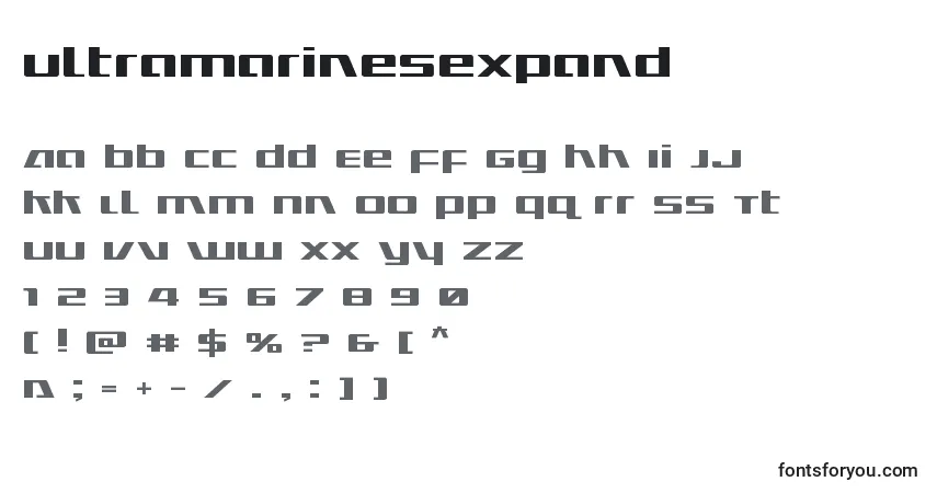 Czcionka Ultramarinesexpand – alfabet, cyfry, specjalne znaki