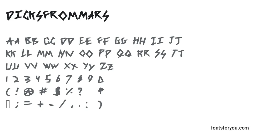 A fonte DicksFromMars – alfabeto, números, caracteres especiais