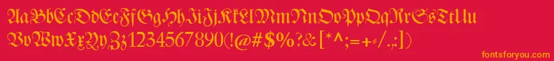 Catzentenaerfrakturunz1-Schriftart – Orangefarbene Schriften auf rotem Hintergrund