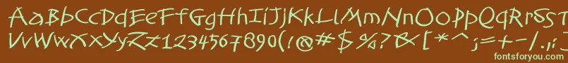 フォントTomahawkedBold – 緑色の文字が茶色の背景にあります。