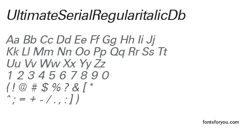 Schriftart UltimateSerialRegularitalicDb – Alphabet, Zahlen, spezielle Symbole