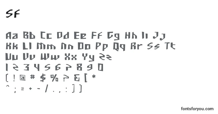 Schriftart Sf – Alphabet, Zahlen, spezielle Symbole