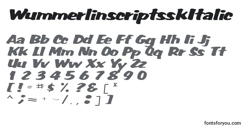 Шрифт WummerlinscriptsskItalic – алфавит, цифры, специальные символы