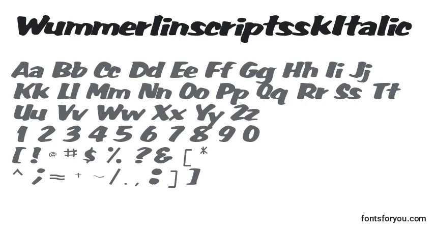 WummerlinscriptsskItalic-fontti – aakkoset, numerot, erikoismerkit