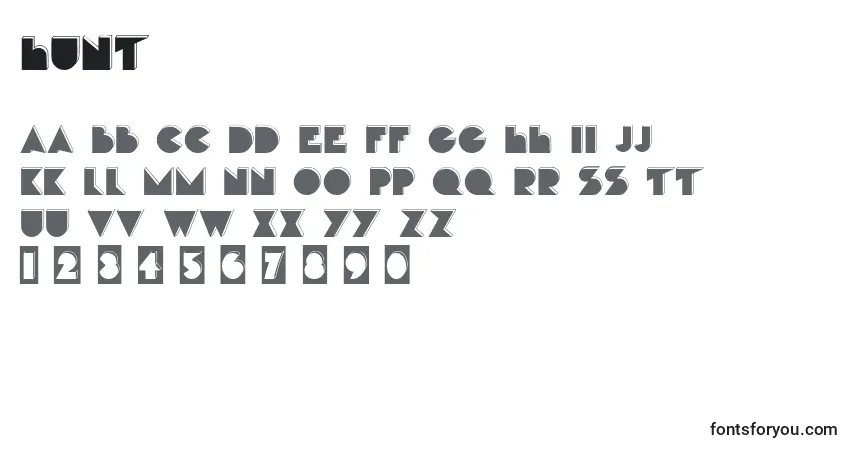 Schriftart Hunt – Alphabet, Zahlen, spezielle Symbole