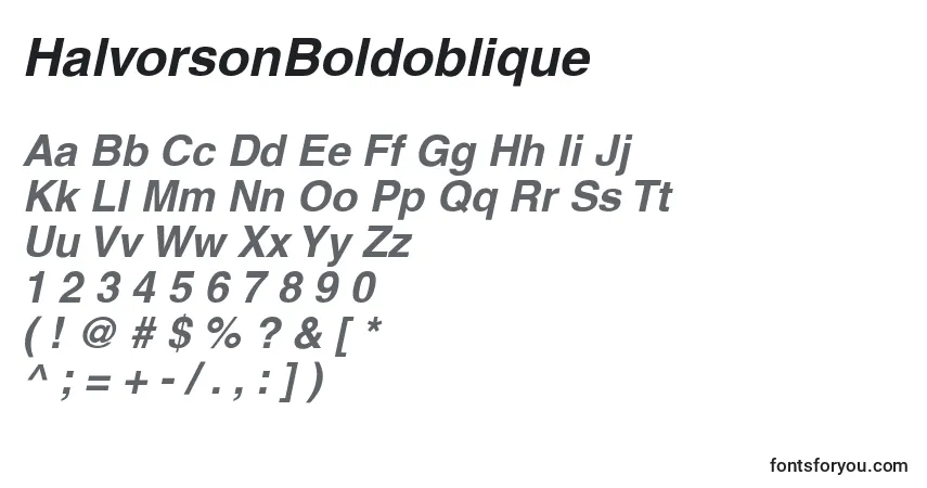A fonte HalvorsonBoldoblique – alfabeto, números, caracteres especiais