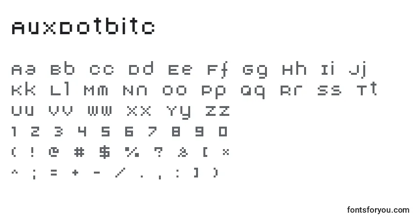 AuxDotbitc-fontti – aakkoset, numerot, erikoismerkit
