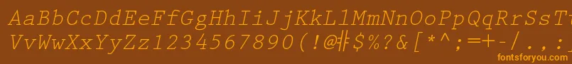 Fonte PrestigeelitestdSlanted – fontes laranjas em um fundo marrom