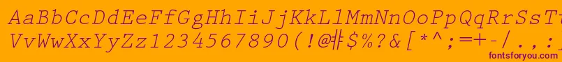 PrestigeelitestdSlanted-Schriftart – Violette Schriften auf orangefarbenem Hintergrund
