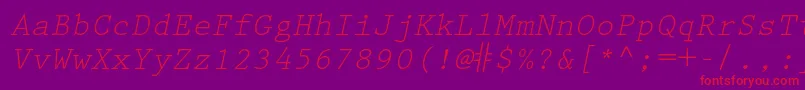 PrestigeelitestdSlanted Font – Red Fonts on Purple Background