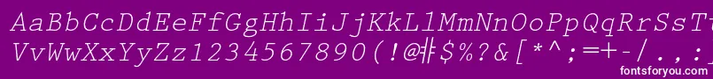 PrestigeelitestdSlanted Font – White Fonts on Purple Background