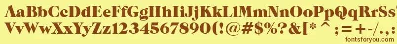 フォントGrouchBt – 茶色の文字が黄色の背景にあります。