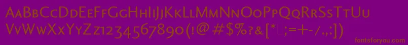 フォントCharlotteSansSmallCapsLet – 紫色の背景に茶色のフォント