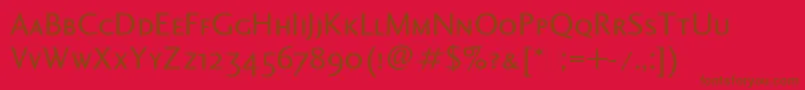CharlotteSansSmallCapsLet-fontti – ruskeat fontit punaisella taustalla