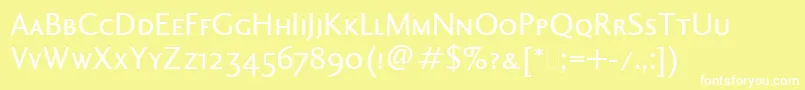 CharlotteSansSmallCapsLet-fontti – valkoiset fontit keltaisella taustalla
