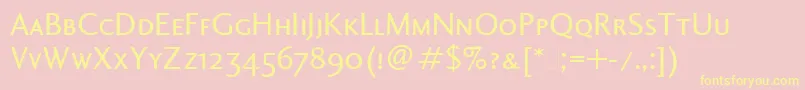 CharlotteSansSmallCapsLet-fontti – keltaiset fontit vaaleanpunaisella taustalla