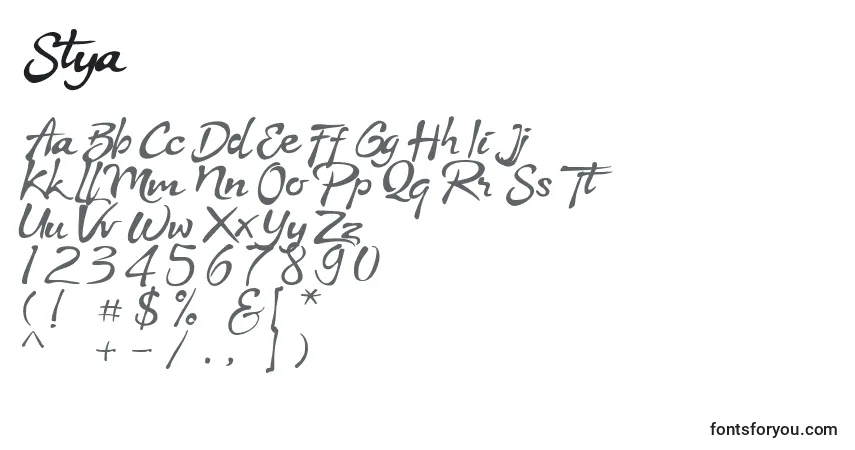 Fuente Stya - alfabeto, números, caracteres especiales