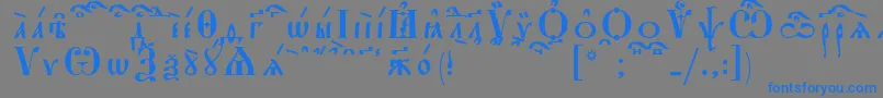フォントStarouspenskayaKucsSpacedout – 灰色の背景に青い文字
