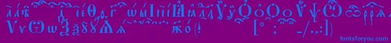 StarouspenskayaKucsSpacedout-Schriftart – Blaue Schriften auf violettem Hintergrund