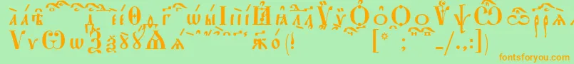 StarouspenskayaKucsSpacedout-Schriftart – Orangefarbene Schriften auf grünem Hintergrund