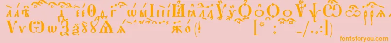 StarouspenskayaKucsSpacedoutフォントについての詳細 フォントStarouspenskayaKucsSpacedout – オレンジの文字がピンクの背景にあります。