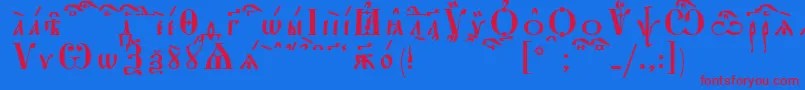 フォントStarouspenskayaKucsSpacedout – 赤い文字の青い背景
