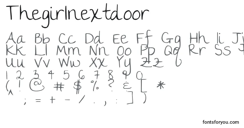 Czcionka Thegirlnextdoor – alfabet, cyfry, specjalne znaki