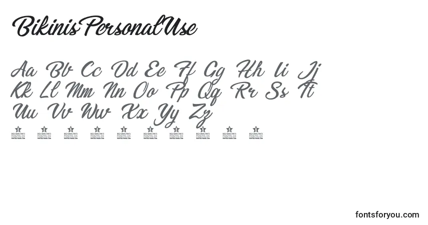 Czcionka BikinisPersonalUse – alfabet, cyfry, specjalne znaki